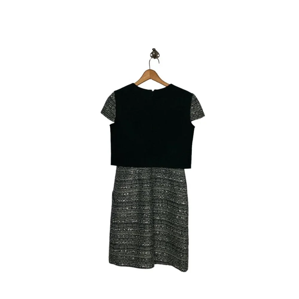 New Tory Burch Size 2‎ Deandra Mock Two Piece Metallic Tweed Shift Dress $425